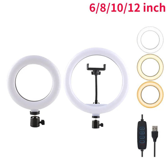 10/8/6/12 Inch Self - Timer Ring Light Photography Fill Light LED Ring Light Kit for Video Recording and Live Broadcast Equipment - Allinoneshop - 24