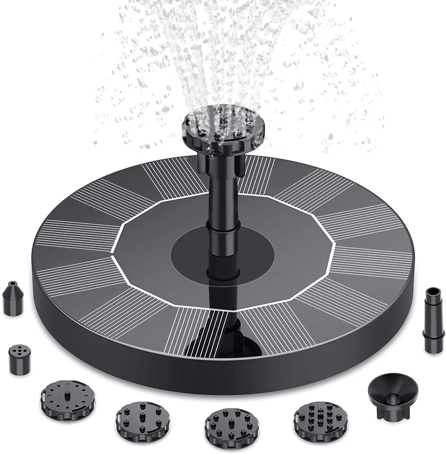 1.5W Solar Fountain Pump, with 6 nozzles Solar Bird Bath Fountain, Water Pump Floating Fountains Suitable for Ponds - Allinoneshop - 24