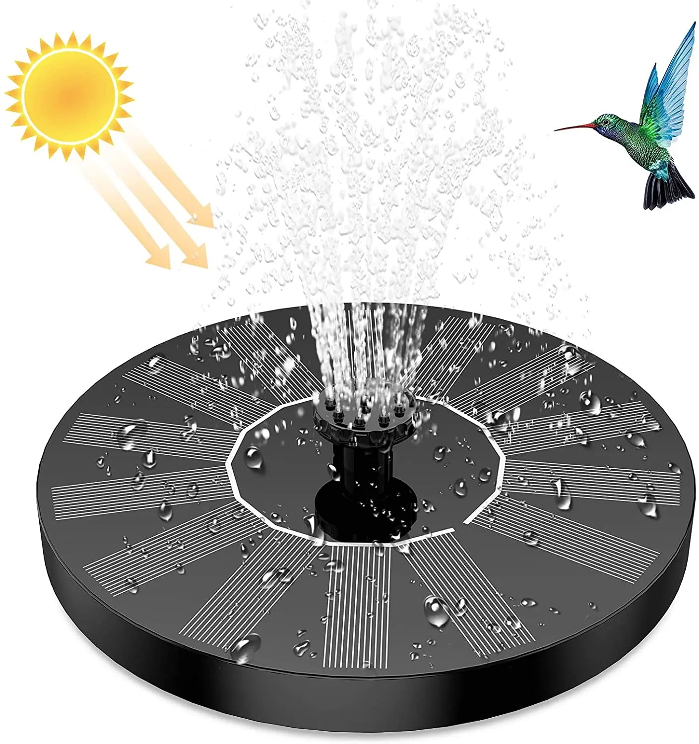 1.5W Solar Fountain Pump, with 6 nozzles Solar Bird Bath Fountain, Water Pump Floating Fountains Suitable for Ponds - Allinoneshop - 24