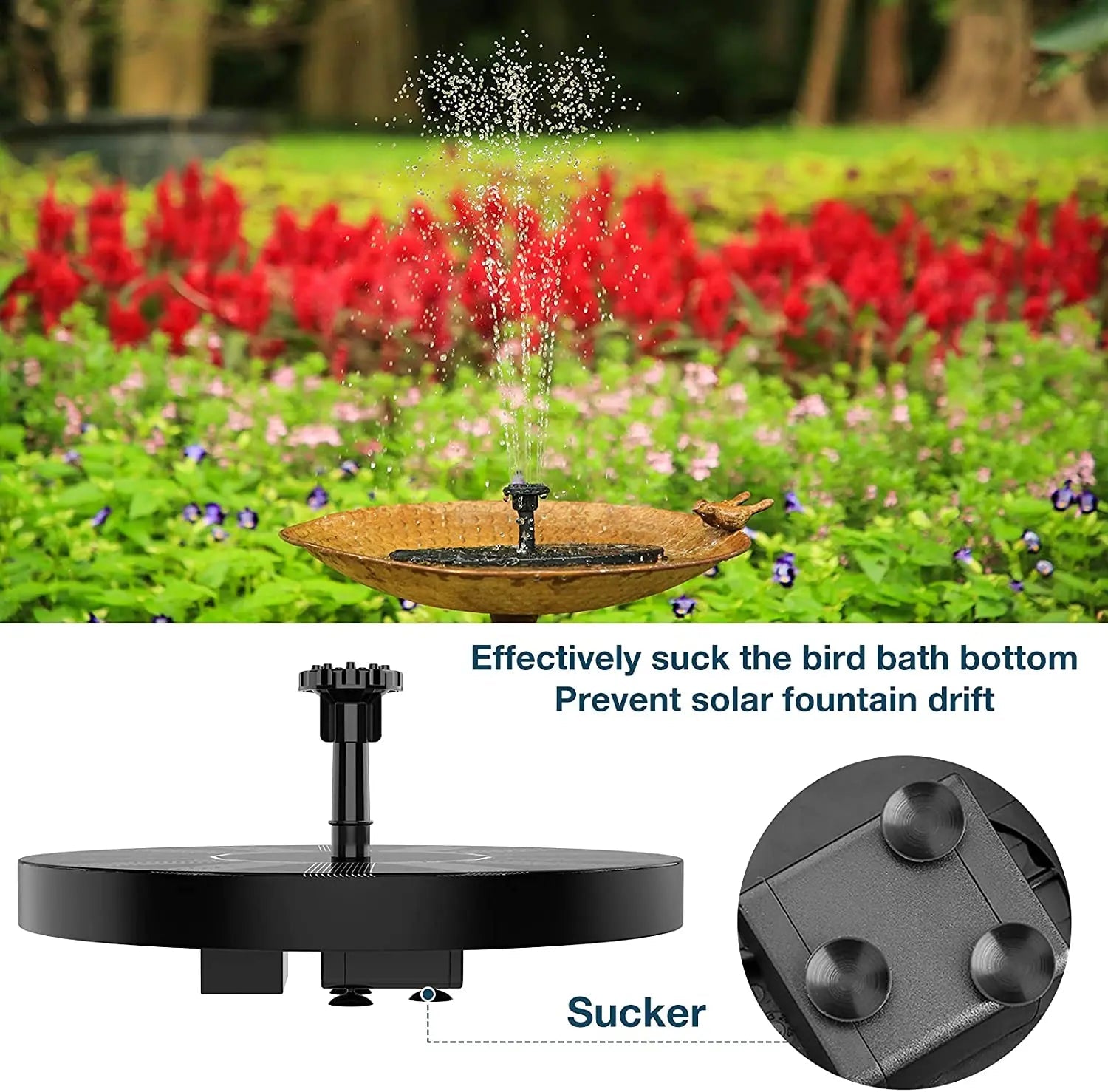 1.5W Solar Fountain Pump, with 6 nozzles Solar Bird Bath Fountain, Water Pump Floating Fountains Suitable for Ponds - Allinoneshop - 24