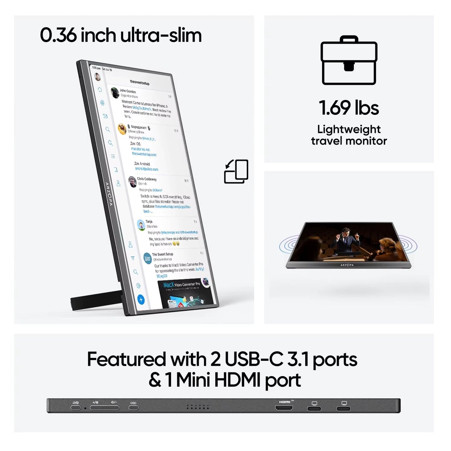 17.3 FHD Portable Monitor 1080P External Display IPS Screen with USB C Mini-Hdmi Port for Laptop Mac PC Xbox PS Switch Allinoneshop-24