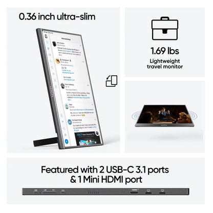 17.3 FHD Portable Monitor 1080P External Display IPS Screen with USB C Mini-Hdmi Port for Laptop Mac PC Xbox PS Switch Allinoneshop-24