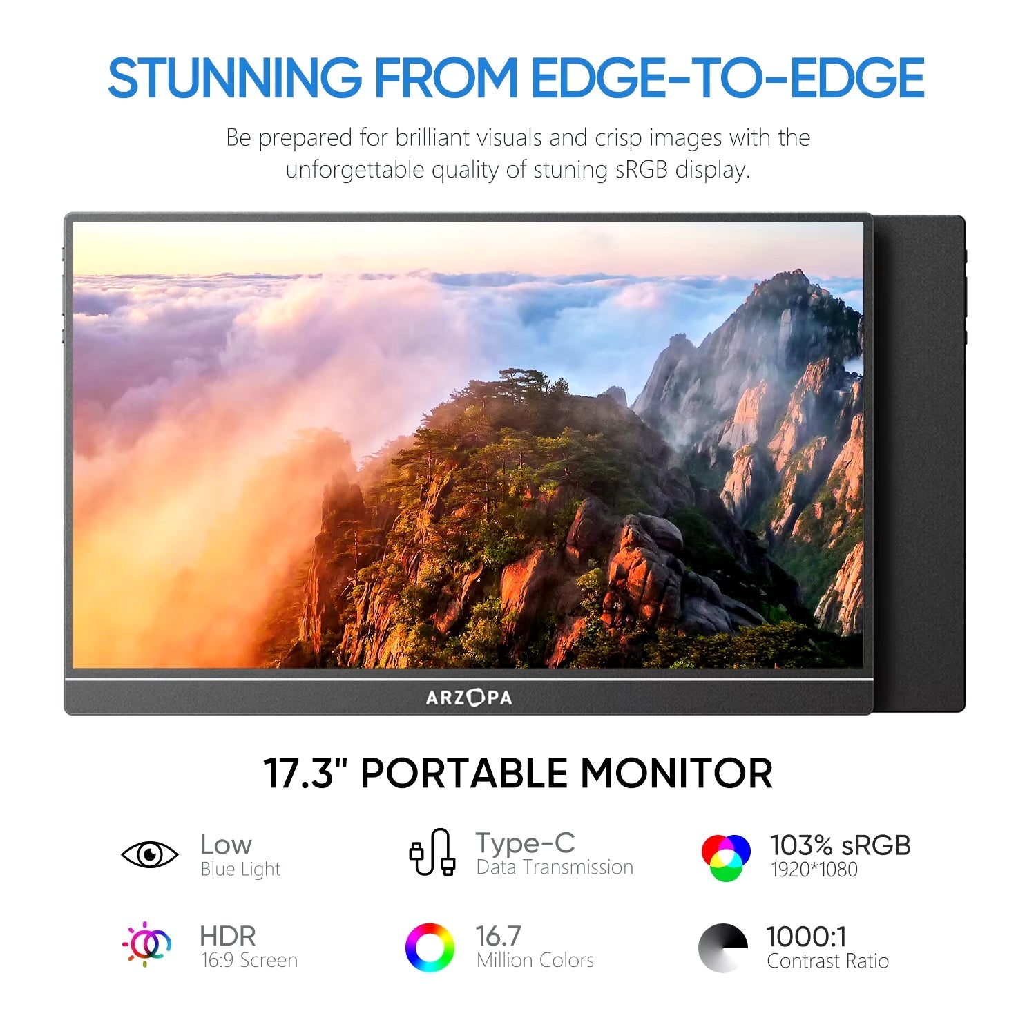 17.3 FHD Portable Monitor 1080P External Display IPS Screen with USB C Mini-Hdmi Port for Laptop Mac PC Xbox PS Switch Allinoneshop-24