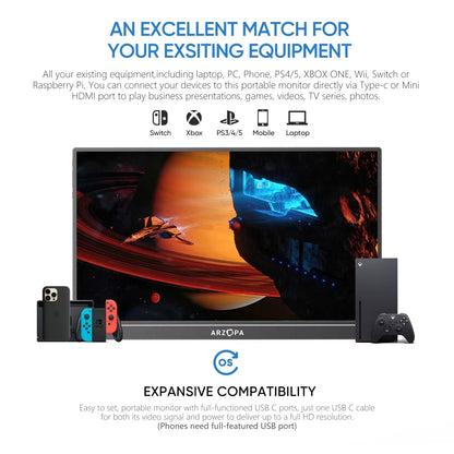 17.3 FHD Portable Monitor 1080P External Display IPS Screen with USB C Mini-Hdmi Port for Laptop Mac PC Xbox PS Switch Allinoneshop-24