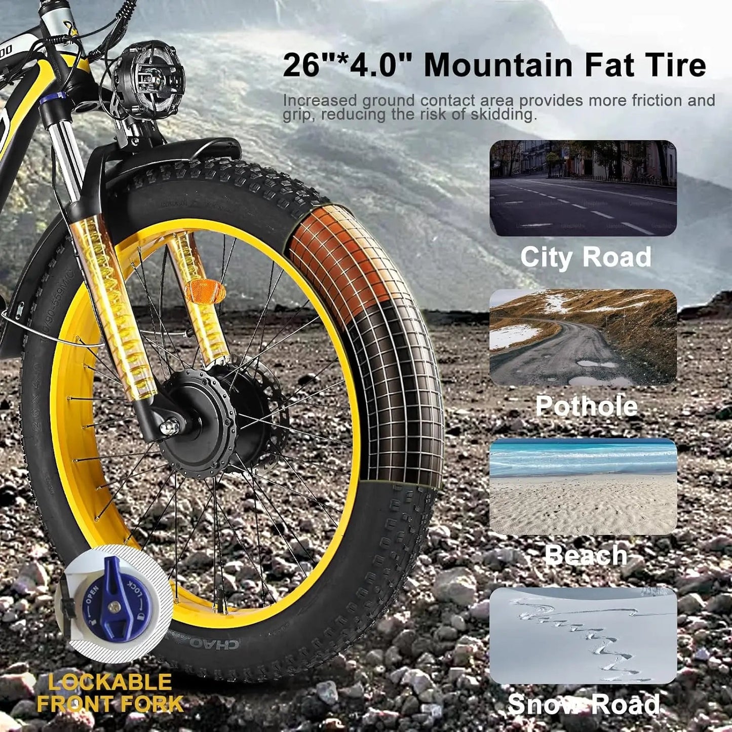 2000W Fat Tire Electric Bike 48V 22Ah 26" Electric Mountain Bikes 55Km/H Ebike for Adults 21 Speed Hydraulic Brakes Allinoneshop-24