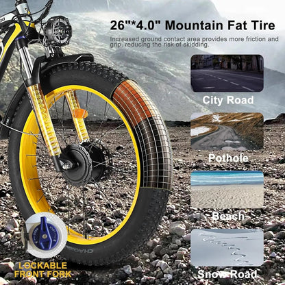 2000W Fat Tire Electric Bike 48V 22Ah 26" Electric Mountain Bikes 55Km/H Ebike for Adults 21 Speed Hydraulic Brakes Allinoneshop-24
