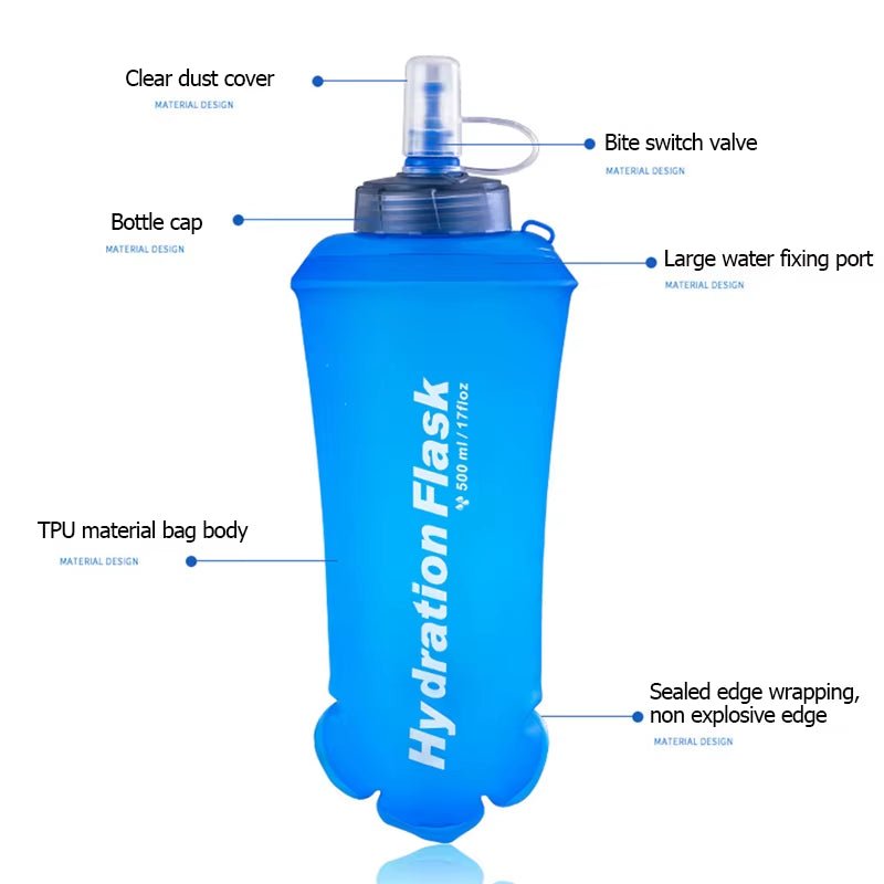 250Ml 500Ml 750Ml TPU Soft Flask Water Bottle Ultralight Folding Collapsible Water Bottle Running Hydration Pack Waist Bag Vest Allinoneshop-24