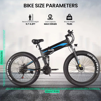 26" X 4.0 Fat Tire Ebike for Adult with High Speed 500W Brushless Motor, 48V 10Ah Foldable Electric Bicycles, 20MPH Ebike Allinoneshop-24