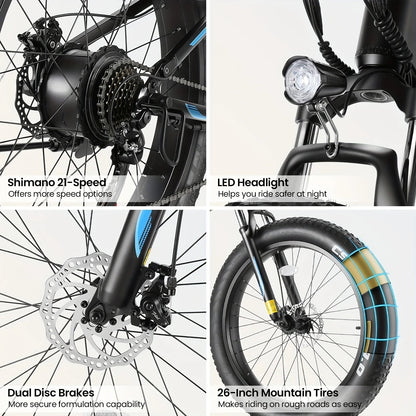 26" X 4.0 Fat Tire Ebike for Adult with High Speed 500W Brushless Motor, 48V 10Ah Foldable Electric Bicycles, 20MPH Ebike Allinoneshop-24