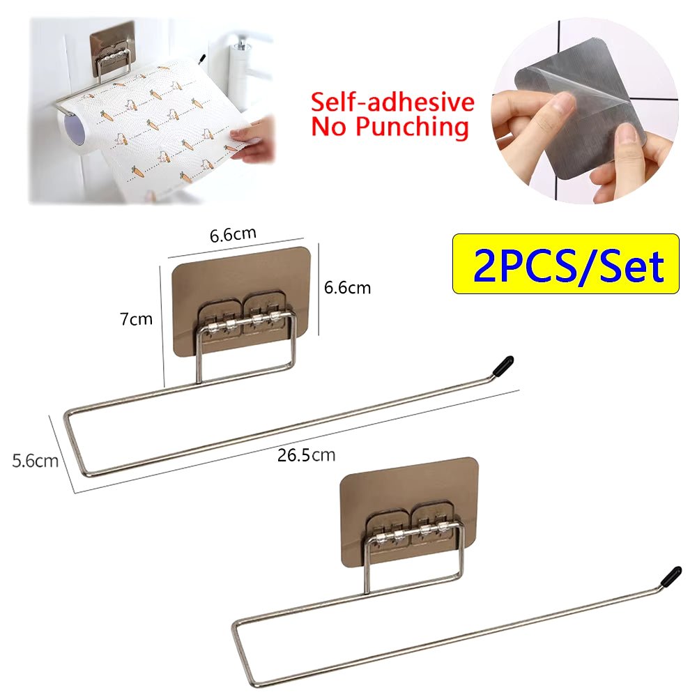 2PCS Kitchen Paper Towel Holder Adhesive Toilet Paper Rack Towel Hanger Tissue Dispenser Roll Napkin Cabinet Storage Accessories Allinoneshop-24