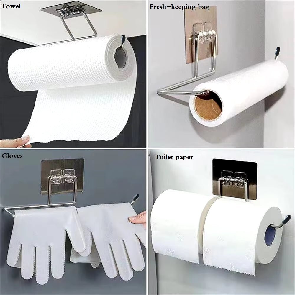 2PCS Kitchen Paper Towel Holder Adhesive Toilet Paper Rack Towel Hanger Tissue Dispenser Roll Napkin Cabinet Storage Accessories Allinoneshop-24