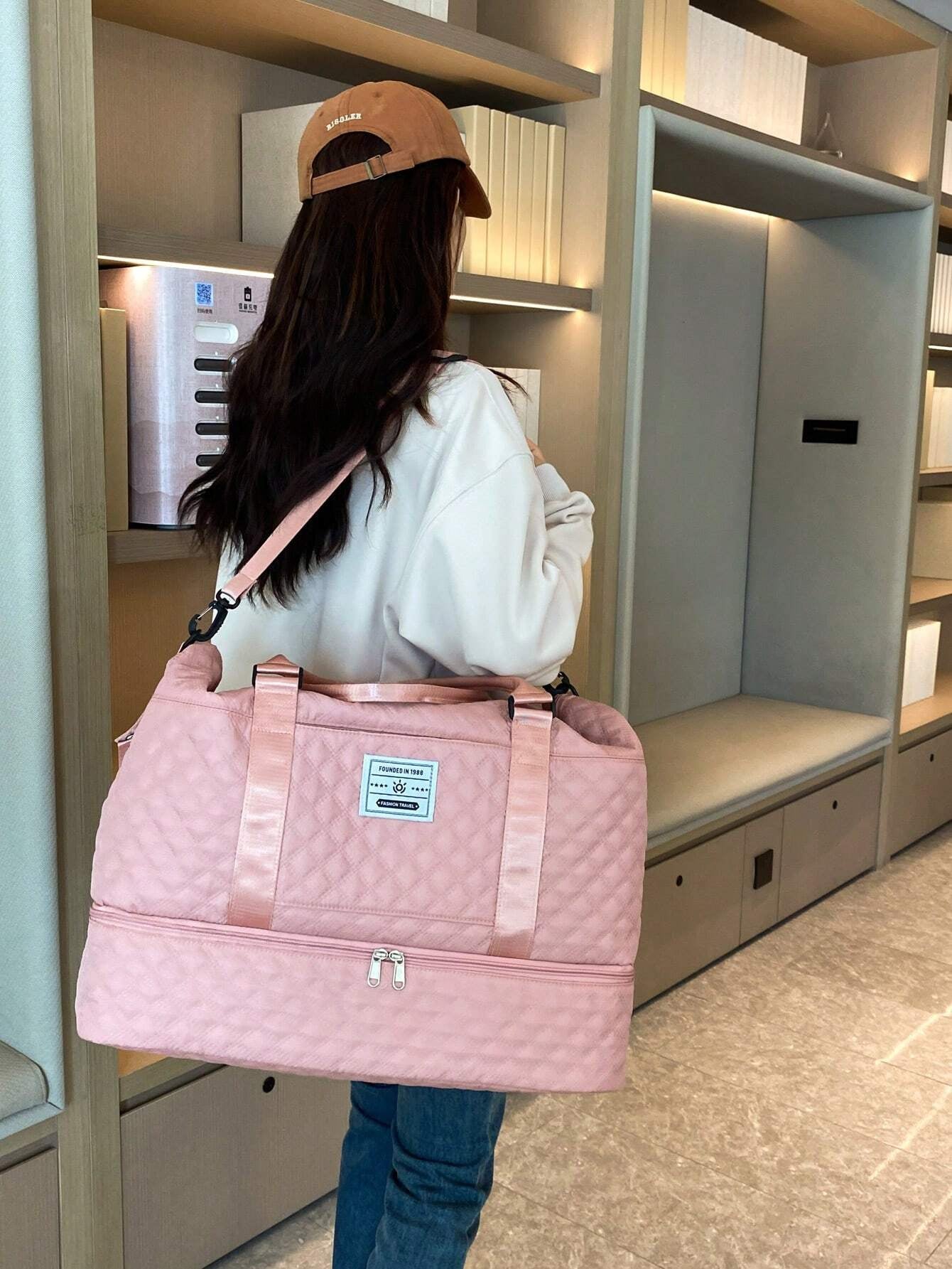 2PCS Large Capacity Travel Duffel Bag, Wet and Dry Separation Fitness Bag, Weekend Overnight Shoulder Bag, Hospital Necessary Mommy Bag, Travel Bag, Holiday Bag, Weekend Bag, Overnight Bag, with a Pull Bar Bag, with Shoe Storage, Boarding Bag, Cosmetics S Allinoneshop-24