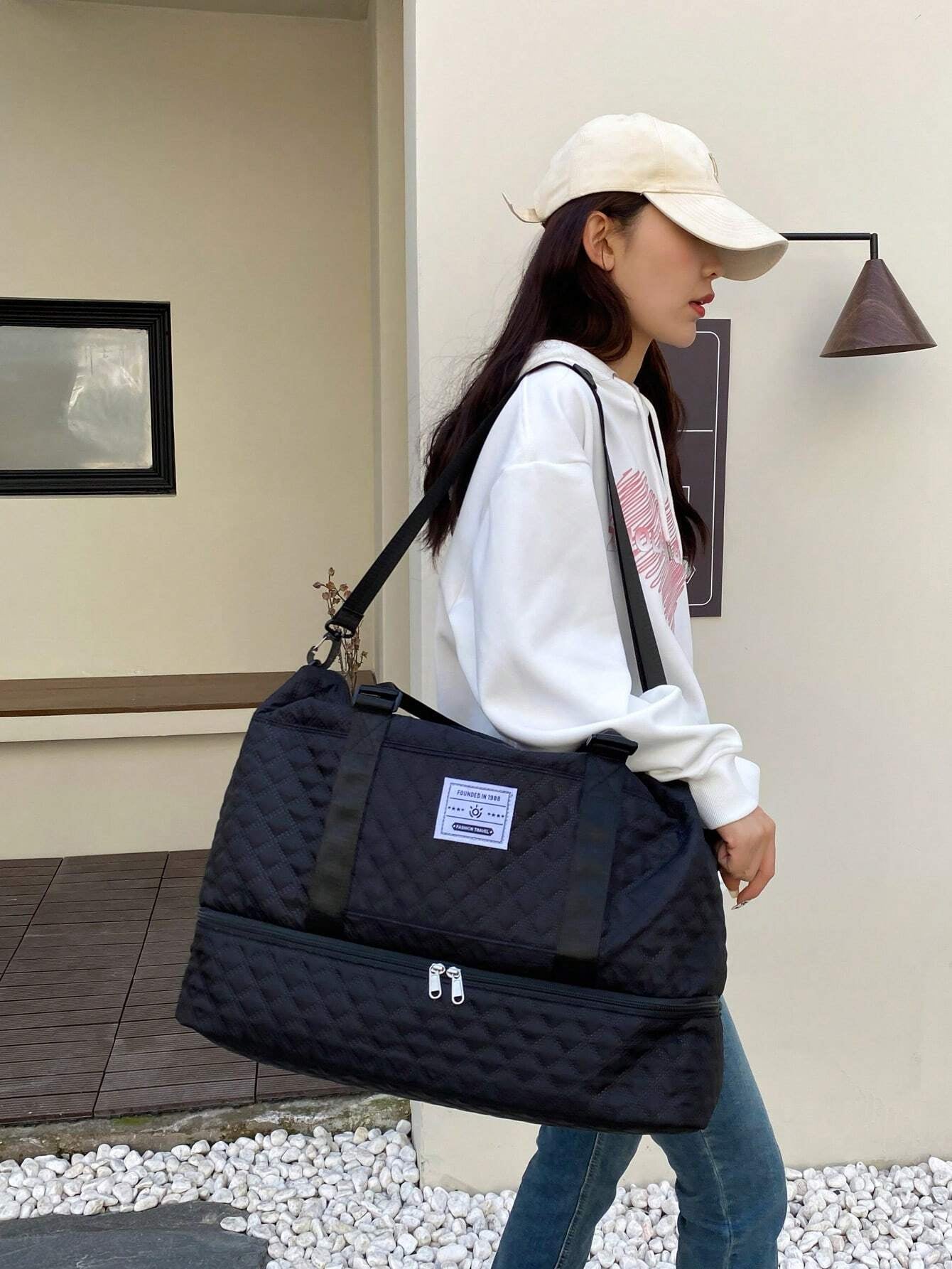 2PCS Large Capacity Travel Duffel Bag, Wet and Dry Separation Fitness Bag, Weekend Overnight Shoulder Bag, Hospital Necessary Mommy Bag, Travel Bag, Holiday Bag, Weekend Bag, Overnight Bag, with a Pull Bar Bag, with Shoe Storage, Boarding Bag, Cosmetics S Allinoneshop-24