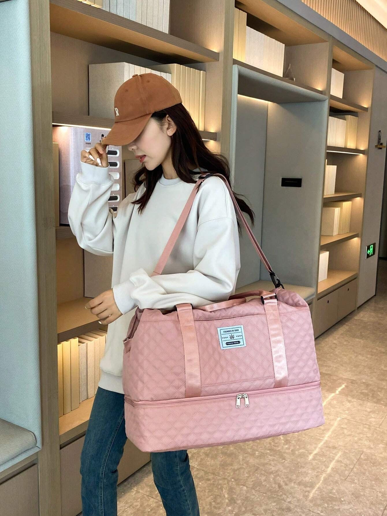 2PCS Large Capacity Travel Duffel Bag, Wet and Dry Separation Fitness Bag, Weekend Overnight Shoulder Bag, Hospital Necessary Mommy Bag, Travel Bag, Holiday Bag, Weekend Bag, Overnight Bag, with a Pull Bar Bag, with Shoe Storage, Boarding Bag, Cosmetics S Allinoneshop-24