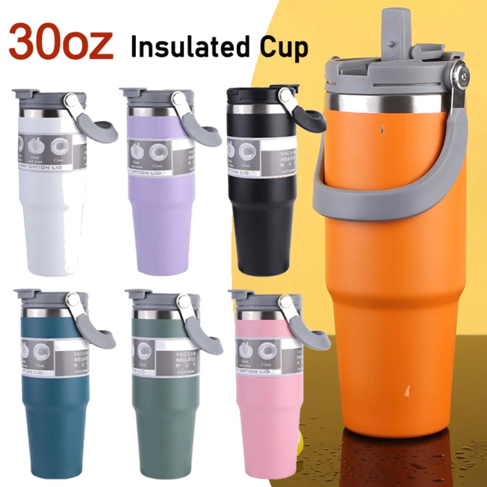 30Oz Vacuum Insulated Cup with Handle Double-Layer Insulated Cup Stainless Steel Sports Water Bottle for Cold Hot Beverages Allinoneshop-24