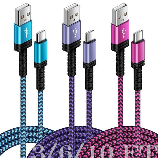 3Pack-3/6/10 FT USB C Charger Cable Fast Charging for Iphone 16/16Pro/15/15 Pro/15 Pro Max, Android Samsung Galaxy A25 A15 5G A14 A13 S23 Ultra S22 USBC Type-C Pixel 8 Pro 8 7 7A, Auto Car Multi Cord Port Lightning Micro Mobile Electronic Smartphone Allinoneshop-24