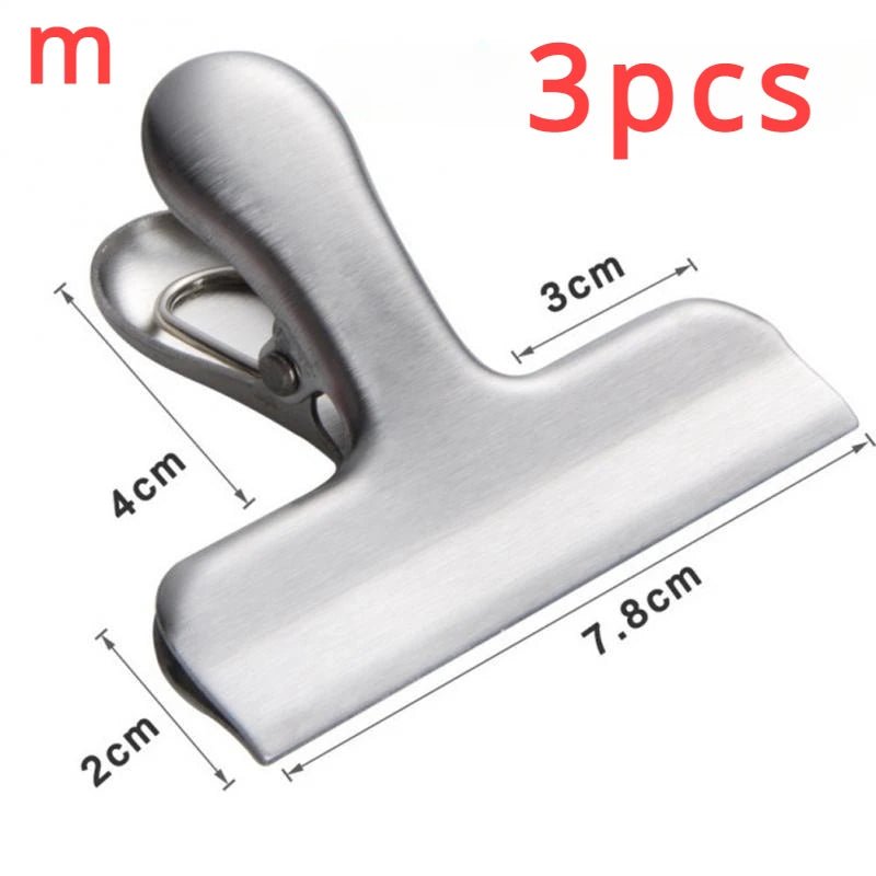 3Pcs Stainless Steel Bag Clipsf for Food Heavy Duty Metal Silver Food Clips Office Paper Clamps Air Tight Seal Snack Clips Allinoneshop-24