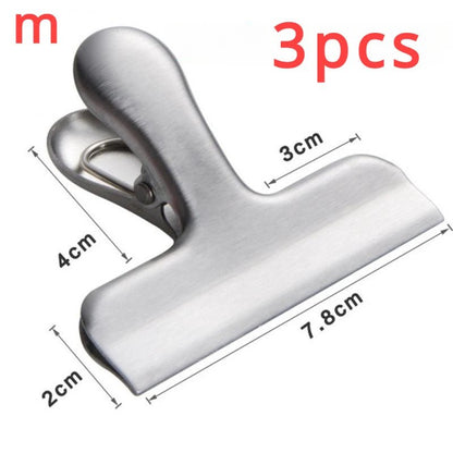 3Pcs Stainless Steel Bag Clipsf for Food Heavy Duty Metal Silver Food Clips Office Paper Clamps Air Tight Seal Snack Clips Allinoneshop-24