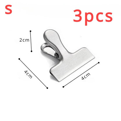 3Pcs Stainless Steel Bag Clipsf for Food Heavy Duty Metal Silver Food Clips Office Paper Clamps Air Tight Seal Snack Clips Allinoneshop-24