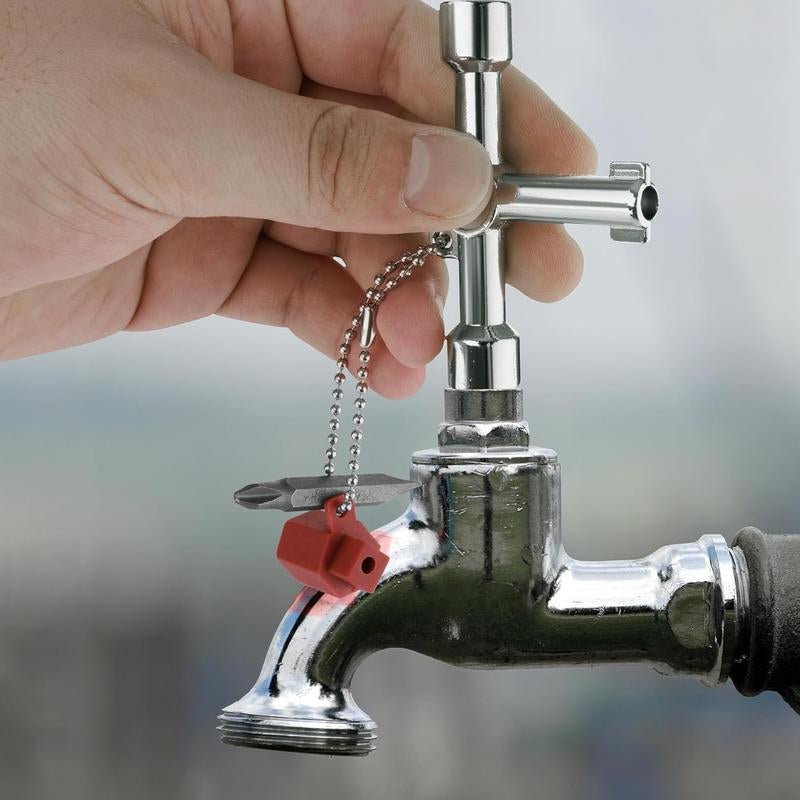 4 Way Sillcock Key with Bit, Multi-Functional Water Key, Cross Key, 1-Pack, for Valve, Faucet, and Spigots Allinoneshop-24