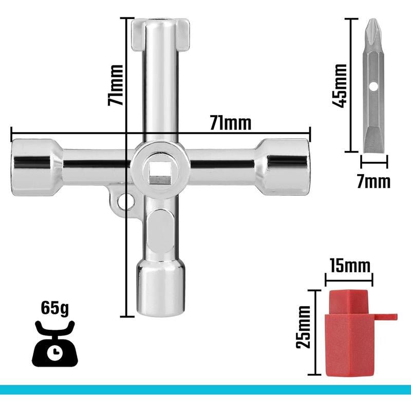 4 Way Sillcock Key with Bit, Multi-Functional Water Key, Cross Key, 1-Pack, for Valve, Faucet, and Spigots Allinoneshop-24