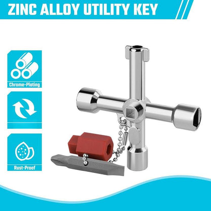 4 Way Sillcock Key with Bit, Multi-Functional Water Key, Cross Key, 1-Pack, for Valve, Faucet, and Spigots Allinoneshop-24