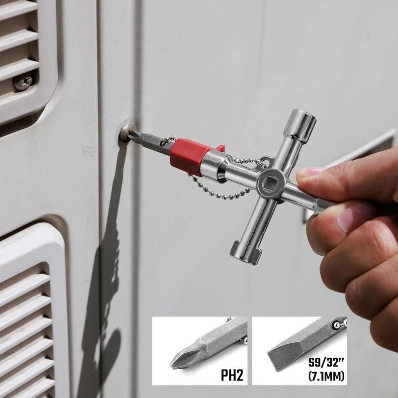 4 Way Sillcock Key with Bit, Multi-Functional Water Key, Cross Key, 1-Pack, for Valve, Faucet, and Spigots Allinoneshop-24