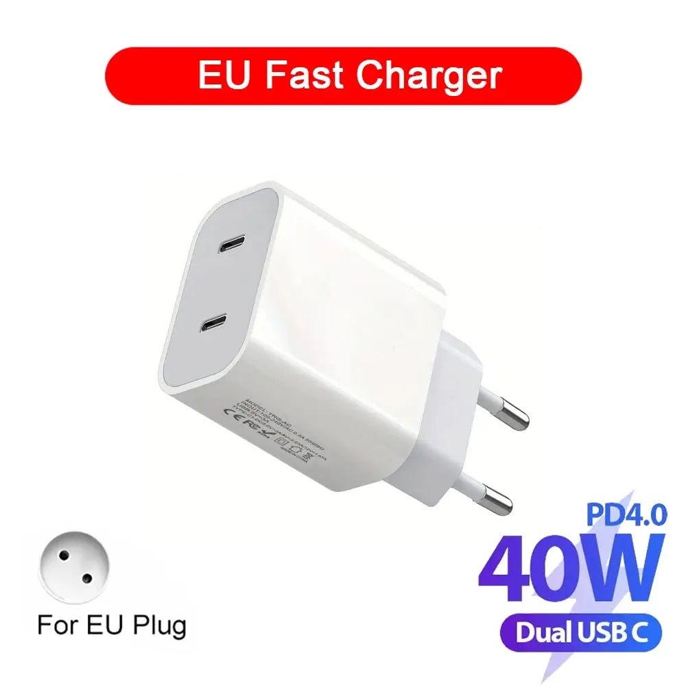 40W Dual PD USB C Charger Quick Charge 3.0 Type C EU/US Plug Phone Charger Adapter for Apple Iphone 15 14 Pro Max Samsung Xiaomi Allinoneshop-24