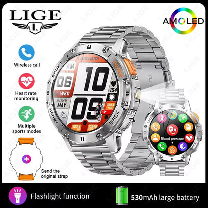 466*466 HD Screen Smart Watch Bluetooth Call Outdoor Sports Men Smartwatch with Flashlight Heart Rate Monitor Remote Camera Allinoneshop-24