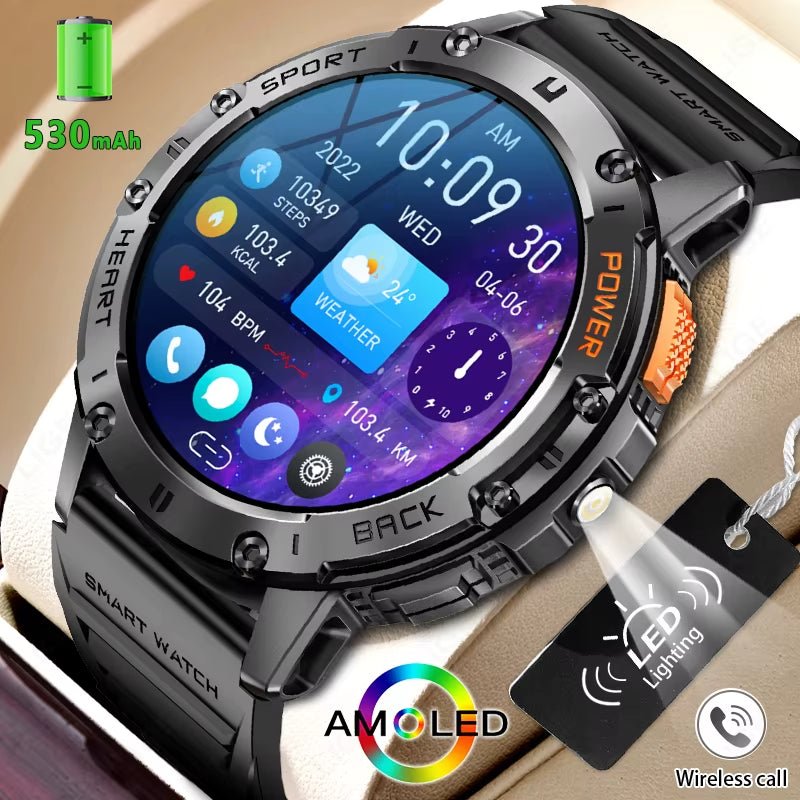 466*466 HD Screen Smart Watch Bluetooth Call Outdoor Sports Men Smartwatch with Flashlight Heart Rate Monitor Remote Camera Allinoneshop-24