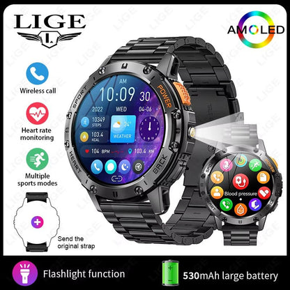 466*466 HD Screen Smart Watch Bluetooth Call Outdoor Sports Men Smartwatch with Flashlight Heart Rate Monitor Remote Camera Allinoneshop-24