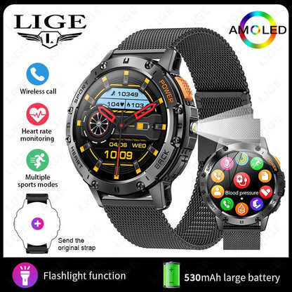 466*466 HD Screen Smart Watch Bluetooth Call Outdoor Sports Men Smartwatch with Flashlight Heart Rate Monitor Remote Camera Allinoneshop-24