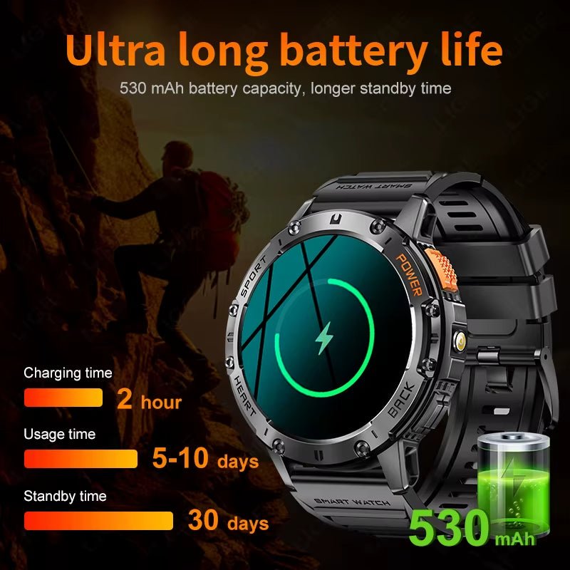 466*466 HD Screen Smart Watch Bluetooth Call Outdoor Sports Men Smartwatch with Flashlight Heart Rate Monitor Remote Camera Allinoneshop-24
