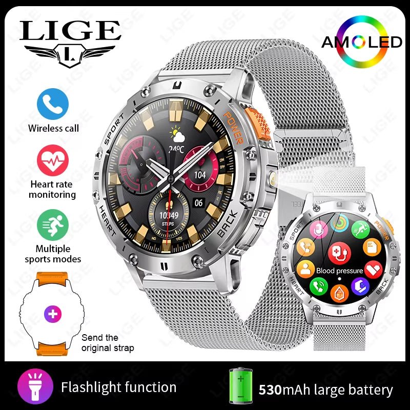 466*466 HD Screen Smart Watch Bluetooth Call Outdoor Sports Men Smartwatch with Flashlight Heart Rate Monitor Remote Camera Allinoneshop-24