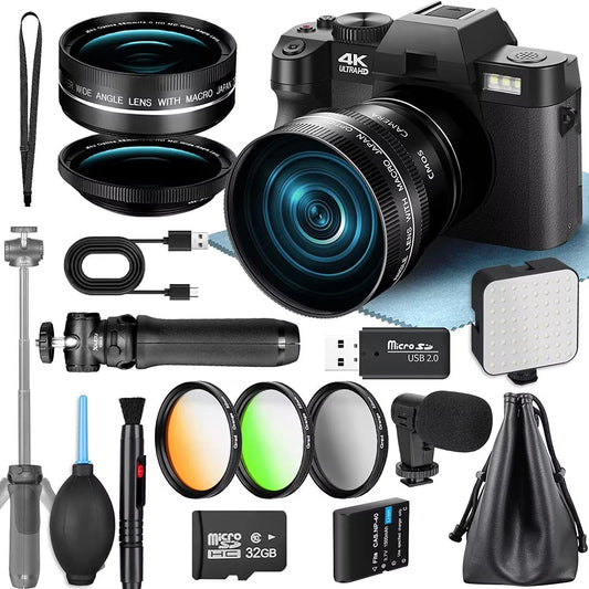 4K Digital Cameras for Photography 48MP Camera with Microphone 3-Color Filter Video Camera with Wide-Angle&Macro Lens Allinoneshop-24