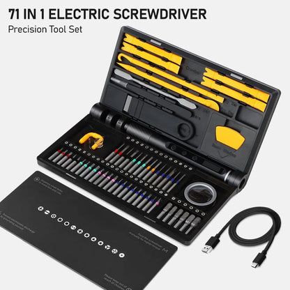 71 in 1 Precision Electric Screwdriver Set Cordless with 48 Magnetic Bits Phillips Led5Torque 0.52N Tweezers PC Phone Repair Kit Allinoneshop-24