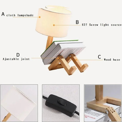 Adjusted Robot Shape Table Lamp E27 Wooden Fabric Bedroom Lamp Fold-Able Desk Light for Living Room Study Room Drop Shipping Allinoneshop-24