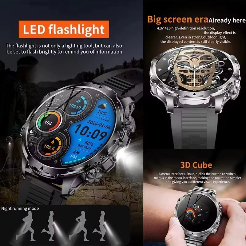 AK75 Smart Watch Flashlight 1.9Inch Men Outdoors Sports Fitness Tracker 700Mah Large Battery BT Calling LED Light Smartwatch Allinoneshop-24