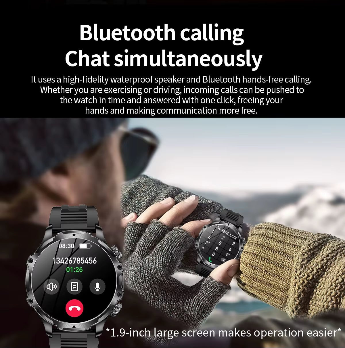 AK75 Smart Watch Flashlight 1.9Inch Men Outdoors Sports Fitness Tracker 700Mah Large Battery BT Calling LED Light Smartwatch Allinoneshop-24