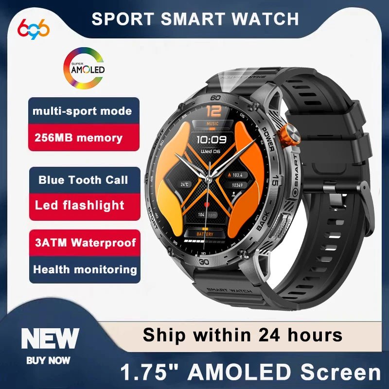 AMOLED Screen Men Women Outdoor Flashlight Smart Watch Blue Tooth Call Sports Fitness Tracker Health Sleep Monitor Smartwatch Allinoneshop-24