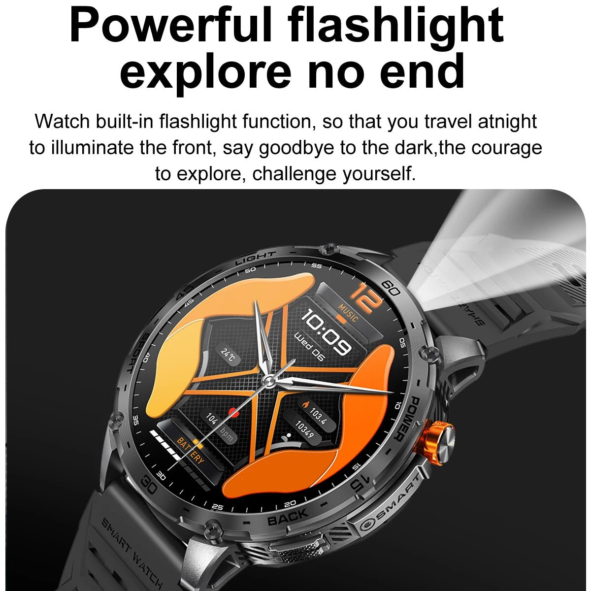 AMOLED Screen Men Women Outdoor Flashlight Smart Watch Blue Tooth Call Sports Fitness Tracker Health Sleep Monitor Smartwatch Allinoneshop-24