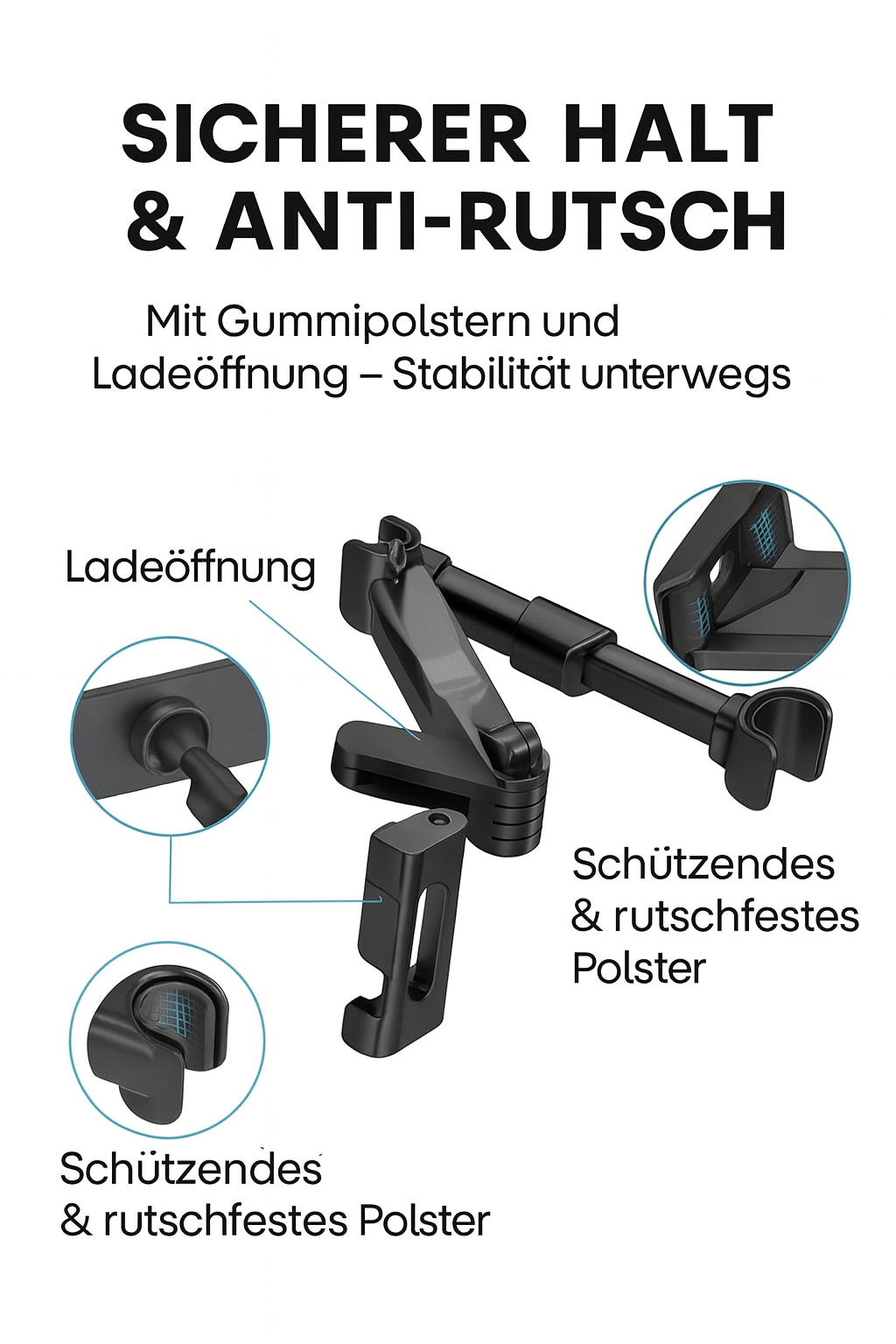 Auto Tablet Halterung, Kopfstützen Tablet Halter Ständer Kompatibel mit iPad Air Mini und anderen 4,7 - 12,9 Zoll Geräten - Allinoneshop - 24744759446060