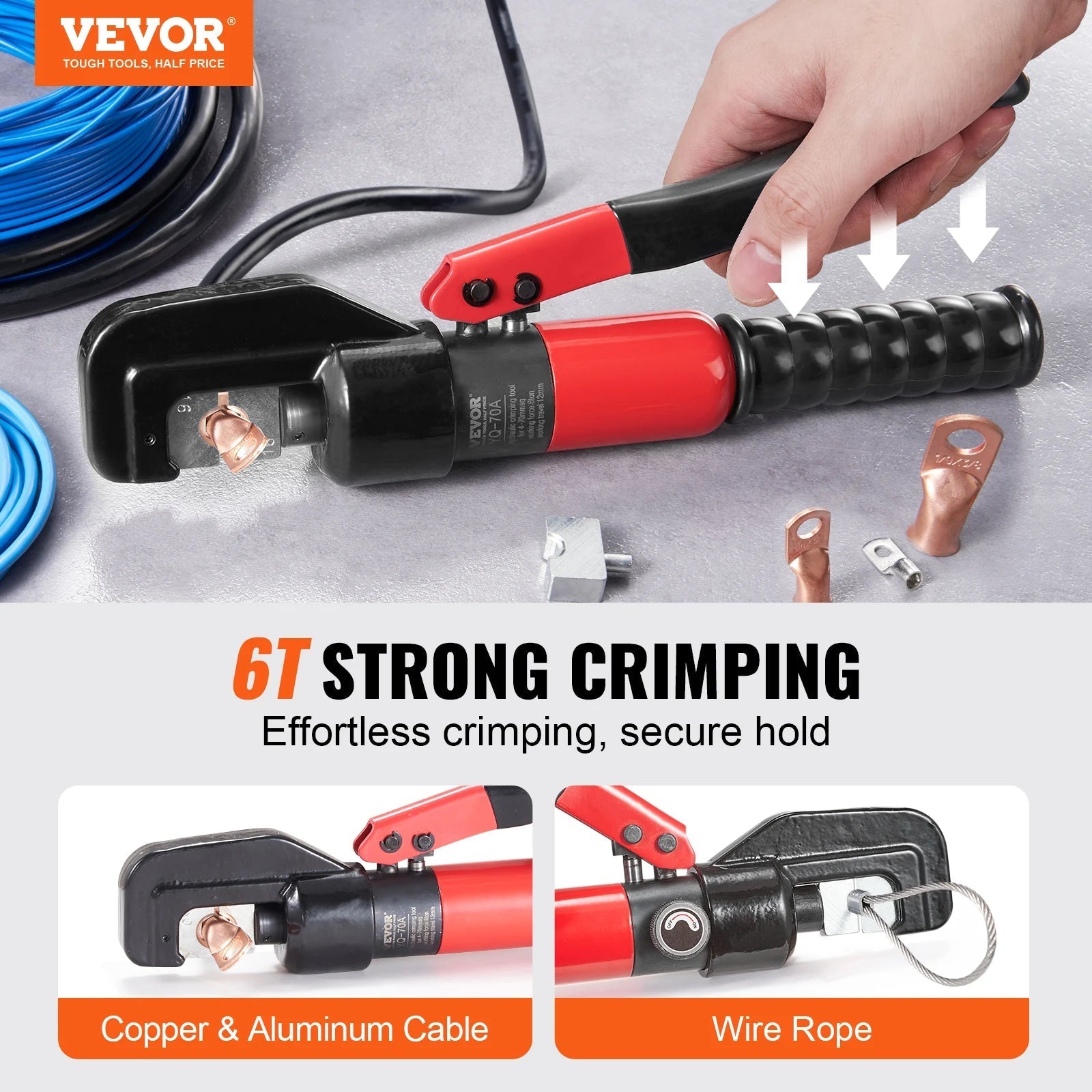 AWG12-2/0 Crimping Tool Copper and Aluminum Terminal Battery Lug Hydraulic Crimper,With a Cutting Pliers, Gloves Allinoneshop-24
