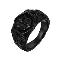 Black Tridant Signet Ring for Men, 13.3Mm Chunky Wide Hexagon Geometric Top Finger Band, Strength Power Symbol Jewelry Allinoneshop-24