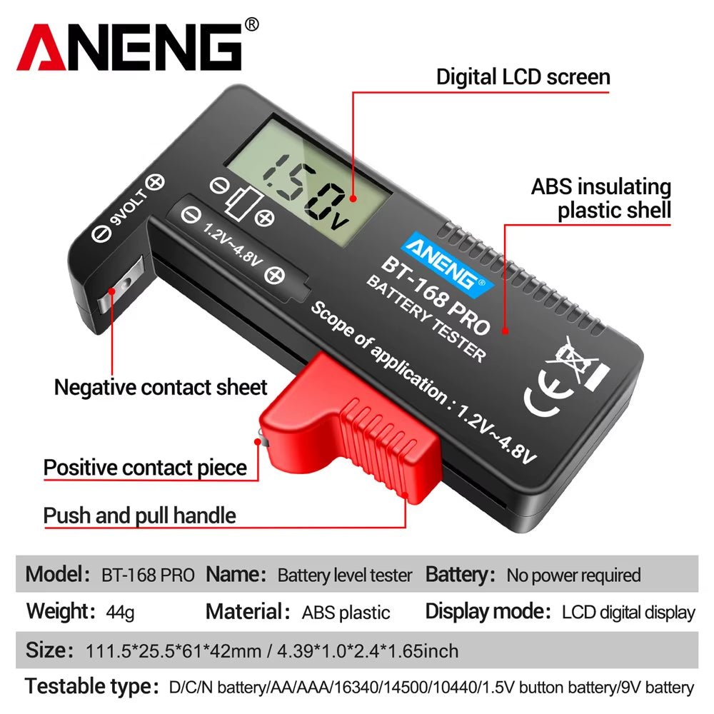 BT-168 PRO Digital Lithium Battery Capacity Tester Checkered Load Analyzer Display Check AAA AA Button Cell Universal Test Allinoneshop-24