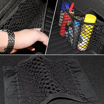 Car Back Rear Mesh Trunk Seat Elastic String Net Magic Sticker Universal Storage Bag Pocket Cage Auto Organizer Seat Back Bag Allinoneshop-24