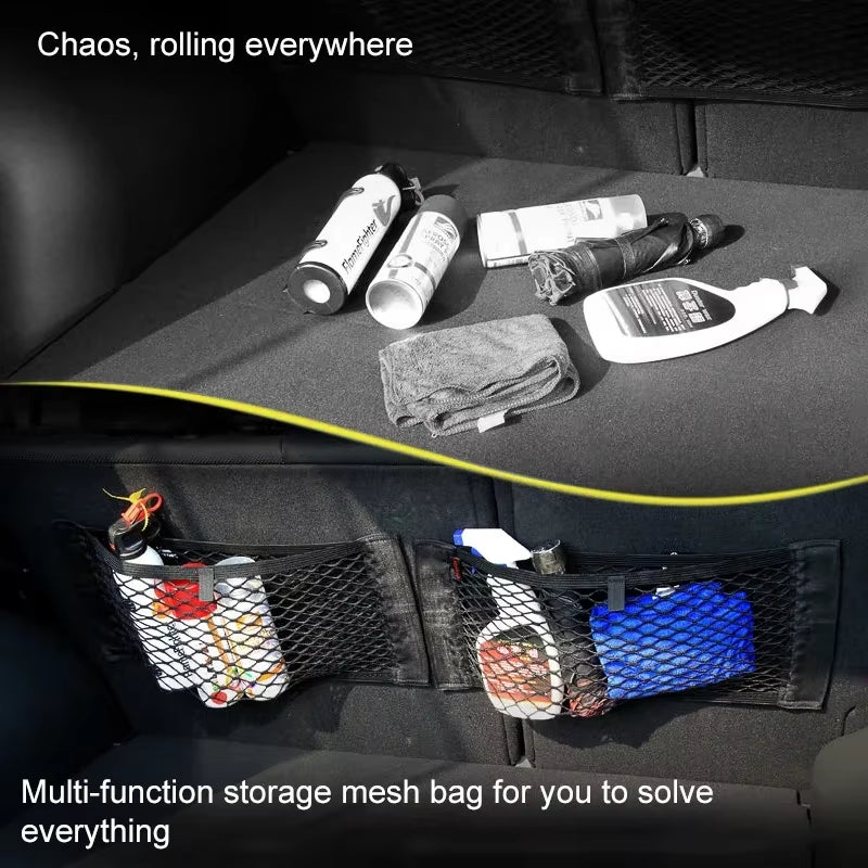 Car Back Rear Mesh Trunk Seat Elastic String Net Magic Sticker Universal Storage Bag Pocket Cage Auto Organizer Seat Back Bag Allinoneshop-24