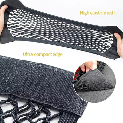 Car Back Rear Mesh Trunk Seat Elastic String Net Magic Sticker Universal Storage Bag Pocket Cage Auto Organizer Seat Back Bag Allinoneshop-24