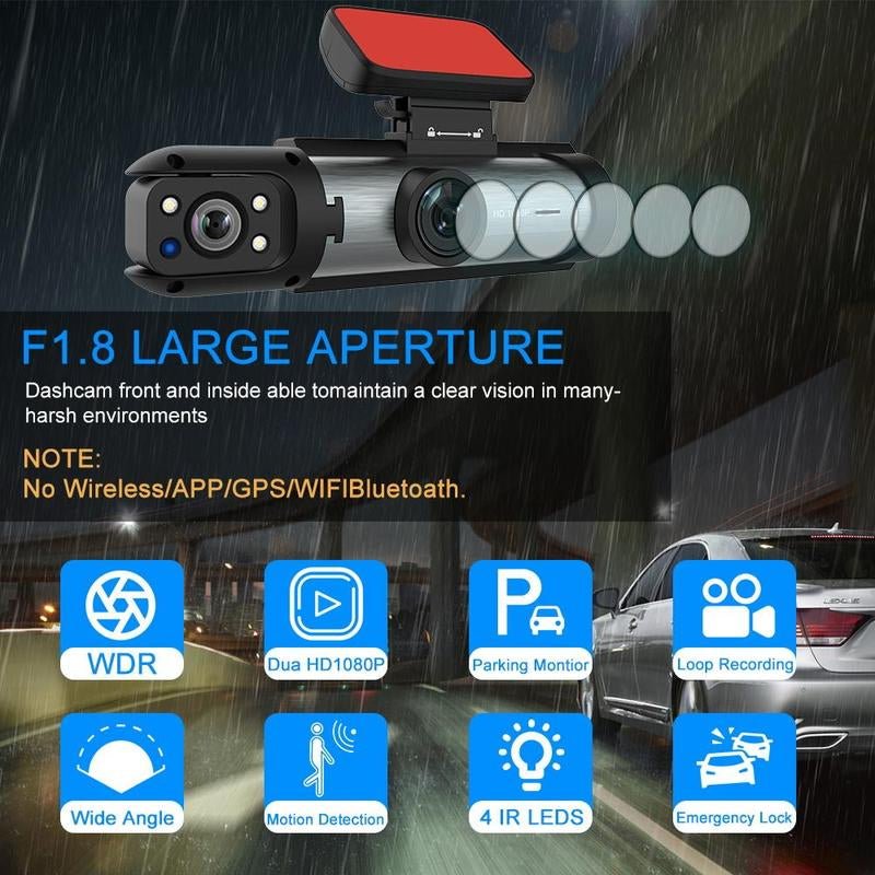 Car Dash Cam with Front and Rear Camera, 1 Count Car Dashboard Wide Angle Dash Cam with IR Night Vision, Loop Recording Car Camera with 32GB TF Card Allinoneshop-24
