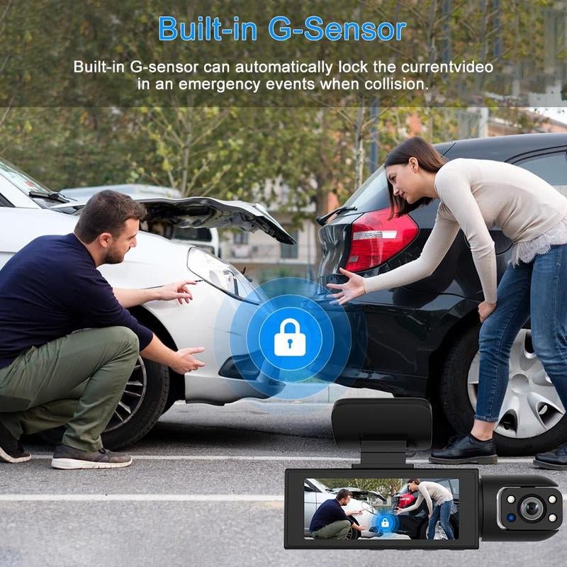 Car Dash Cam with Front and Rear Camera, 1 Count Car Dashboard Wide Angle Dash Cam with IR Night Vision, Loop Recording Car Camera with 32GB TF Card Allinoneshop-24